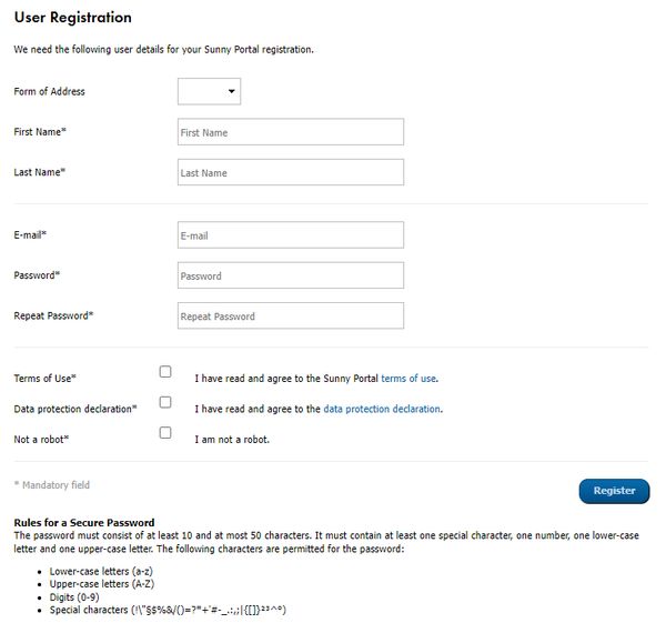 Sunny Portal dumb password rule screenshot