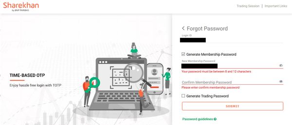 Sharekhan dumb password rule screenshot